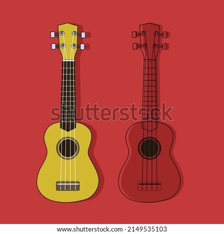 Beautiful yellow ukulele with line art drawing