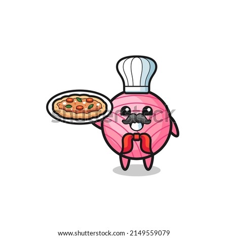 yarn ball character as Italian chef mascot , cute design