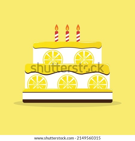 Birthday cake with lemon and candles vector isolated illustration