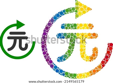 Yuan repay mosaic icon of round dots in various sizes and spectrum colorful color tones. A dotted LGBT-colored yuan repay for lesbians, gays, bisexuals, and transgenders.