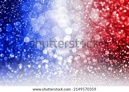 Patriotic red white and blue glitter sparkle confetti background for party invite, July 4th 14 firework, memorial flag pattern, USA fourth 4 sale, election politics elect president vote or labor day Royalty-Free Stock Photo #2149570359