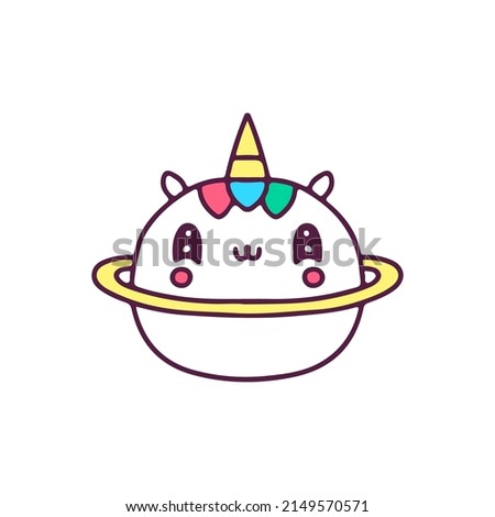 Kawaii planet unicorn, illustration for t-shirt, street wear, sticker, or apparel merchandise. With doodle, retro, and cartoon style.