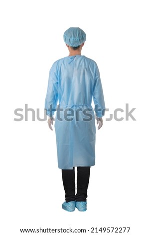 disposable isolation gown surgical gown for surgery protection pe surgical gown back side on white background Royalty-Free Stock Photo #2149572277