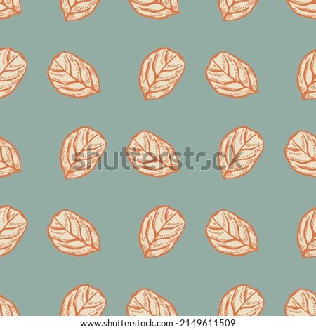 Seamless pattern engraved tree leaves. Vintage background botanical with foliage in hand drawn style. Vector repeated color design texture for print, fabric, wrapping, wallpaper, tissue.