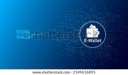 E-wallet Digital wallet application internet banking. Online payment security via credit card. Online money transaction concept. Coin icon on dark background. Vector EPS10 illustration. Royalty-Free Stock Photo #2149616895