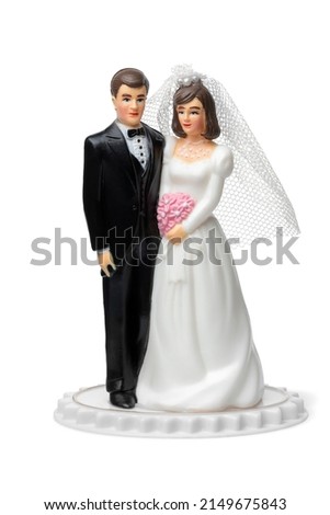 Bride and groom, classic cake topper isolated on white background Royalty-Free Stock Photo #2149675843
