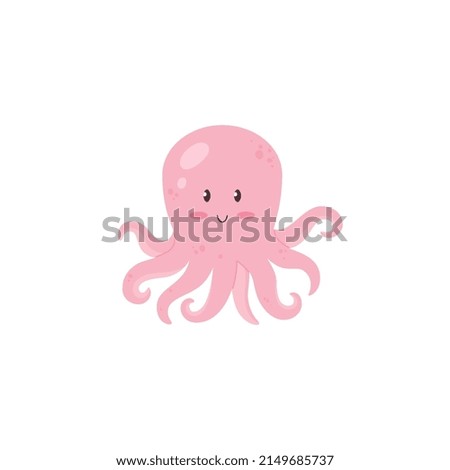 Funny Kawaii style octopus creature, flat cartoon vector illustration isolated on white background. Cute childish sea octopus little animal cartoon character.