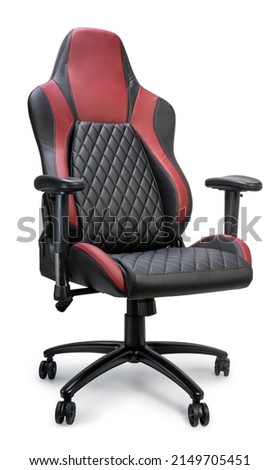 Black and Red leather gaming chair isolated on white background, Office chair with black and red leather on white background With clipping path.