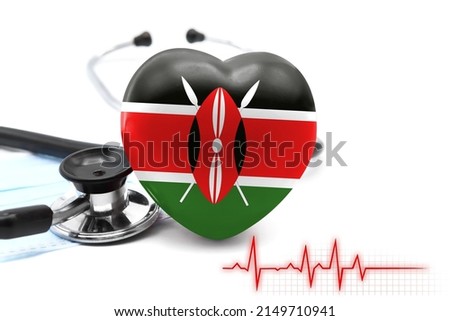 Flag of Kenya in the form of a heart next to a stethoscope, the concept of the world health system