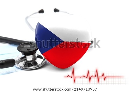 Flag of Czech Republic in the form of a heart next to a stethoscope, the concept of the world health system