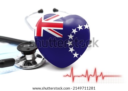 Flag of Cook Islands in the form of a heart next to a stethoscope, the concept of the world health system