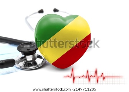 Flag of Congo,Republic in the form of a heart next to a stethoscope, the concept of the world health system