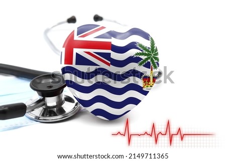 Flag of British Territory in the Indian Ocean in the form of a heart next to a stethoscope, the concept of the world health system
