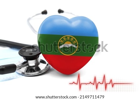 Flag of Karachay Cherkessia in the form of a heart next to a stethoscope, the concept of the world health system