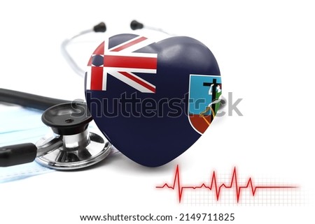 Flag of Montserrat in the form of a heart next to a stethoscope, the concept of the world health system