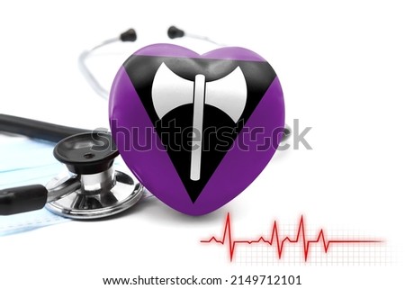 Flag of Lesbian feminist in the form of a heart next to a stethoscope, the concept of the world health system