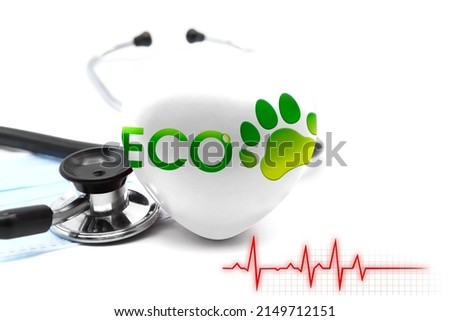 Flag of Green environmental protection animal logo in the form of a heart next to a stethoscope, the concept of the world health system