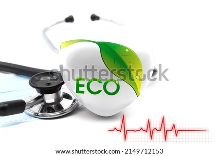 Flag of Green ecological healthy lifestyle logo in the form of a heart next to a stethoscope, the concept of the world health system