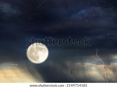 rainy clouds at night starry sky  moon moonlight nebula dark blue  nature landscape weather forecast cosmic background 
