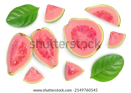 Guava fruit slices isolated on white background with clipping path and full depth of field. Top view. Flat lay