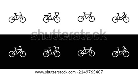 Bicycle icon set. Flat design icon collection isolated on black and white background.