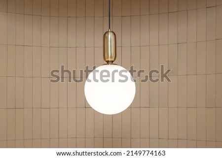 Beautiful modern ceiling lamps light bulbs ball shape decoration for home and living on the wall background with copy space for text. Concept building interior contemporary. Royalty-Free Stock Photo #2149774163