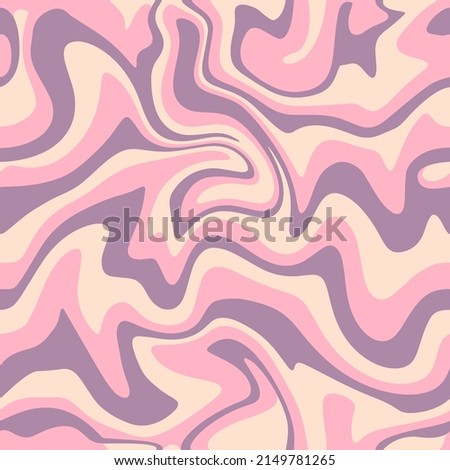 1970 Wavy Swirl Seamless Pattern in Pastel Lavender Colors. Hand-Drawn Vector Illustration. Seventies Style, Groovy Background, Wallpaper, Print. Flat Design, Hippie Aesthetic.