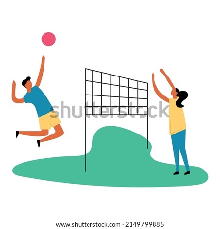 Sports game volleyball. Vector characters.