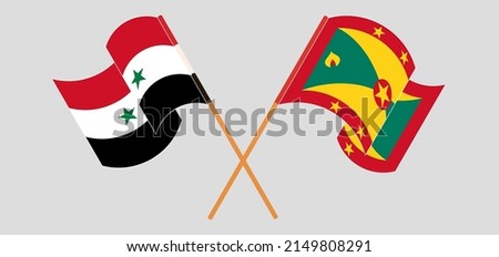 Crossed and waving flags of Syria and Grenada. Vector illustration
