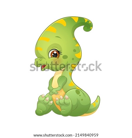 Cute cartoon green dinosaur vector illustration. Isolated white background.