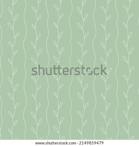Plants seamless pattern. One Line Drawing Vector Leaves Prints. Perfect for textile or wrapping paper
