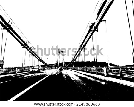 France, Province. Motorway road view and bridge . Sketch style