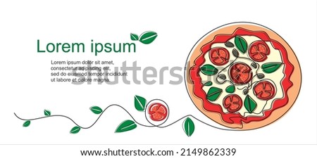 Continuous one line drawing of Italy pizza for restaurant logo badge. Italian pizzeria logotype template concept isolated on white background. Trendy single line draw design vector illustration