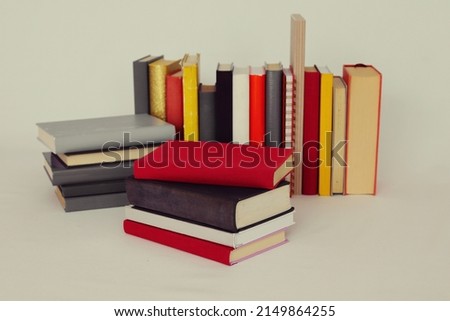 School books on white background