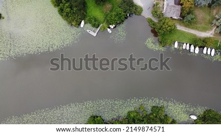 Aerial shot of a body of water near the canal from Nantes to Brest in France