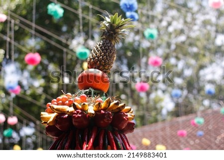 Gunungan is agricultural food that is decorated in the form of a mountain, as a thanksgiving to God in Javanese cultural ceremonies such as grebeg, and merti desa