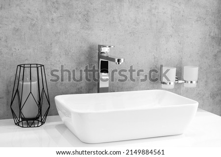 Bathroom interior with sink and faucet. Royalty-Free Stock Photo #2149884561
