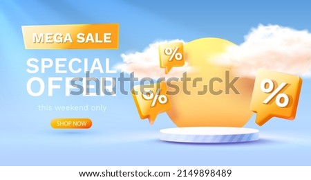 Mega sale special offer, Stage podium percent, Stage Podium Scene with for Award, Decor element background. Vector illustration Royalty-Free Stock Photo #2149898489