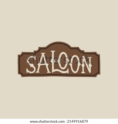 Wild west element in modern style flat, line style. Hand drawn vector illustration of old western saloon sign, bar entrance, tavern cartoon design. Cowboy patch, badge, emblem. Royalty-Free Stock Photo #2149916879