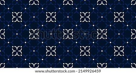 Abstract line shape flowers geometric motif basic pattern continuous background. Oriental style damask floral tile modern lux fabric design textile swatch ladies dress, man shirt all over print block. Royalty-Free Stock Photo #2149926459