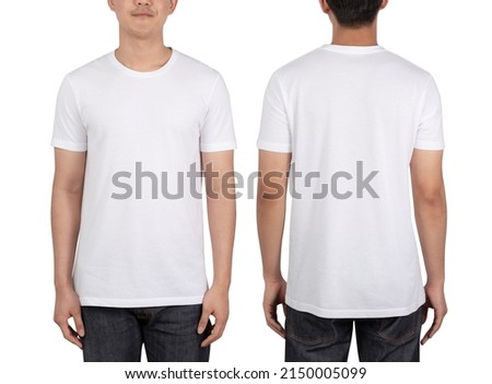 Young man in white T shirt mockup isolated on white background with clipping path. Royalty-Free Stock Photo #2150005099