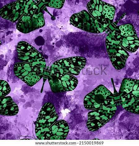 Abstract Hand Drawing Colorful Butterflies Seamless Pattern with Old Grunge Textured Background