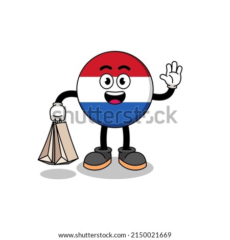 Cartoon of netherlands flag shopping , character design
