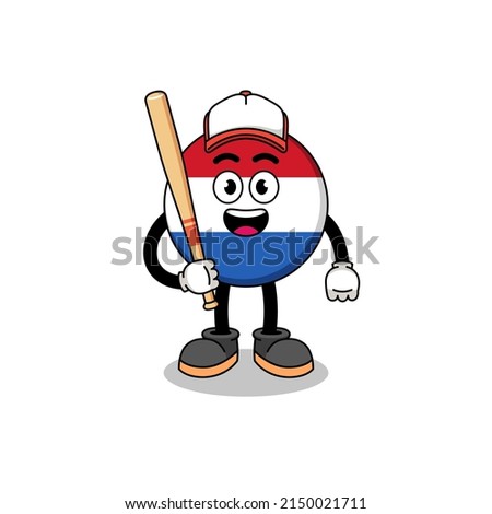 netherlands flag mascot cartoon as a baseball player , character design