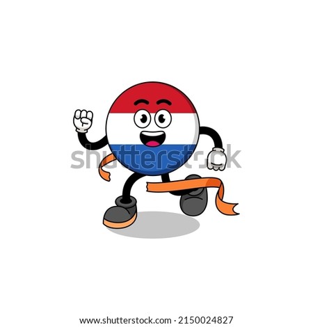 Mascot cartoon of netherlands flag running on finish line , character design