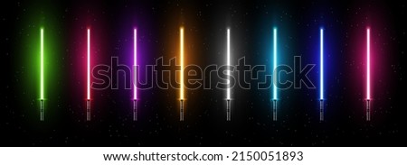 May The 4th Be With You Light Sabers Vector Background. Star Wars Day Wide Wallpaper. Collection of Light Futuristic Swords. Design Elements for Your Projects. Vector Illustration. Royalty-Free Stock Photo #2150051893