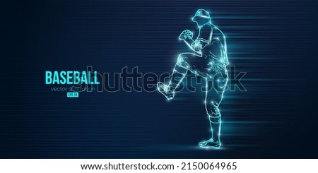 Abstract silhouette of a baseball player on blue background. Baseball player batter hits the ball. Vector illustration