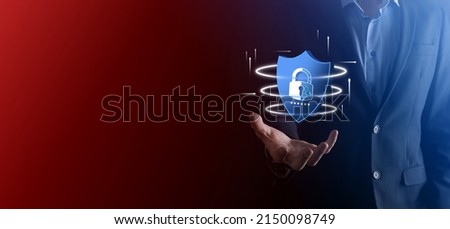 Businessman hold low poly polygon shield with a padlock icon.Secure Access System Concept.Business Financial Warranty for Investment.antivirus concept.Technology security.Protection network,safe data Royalty-Free Stock Photo #2150098749
