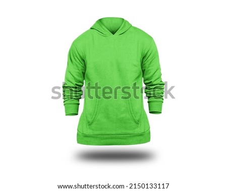 Blank green hoodie mock up template, front view, isolated on white, plain hoodie mockup. Hoodie design presentation for print. Royalty-Free Stock Photo #2150133117