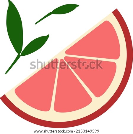 Vector logo if grapefruit slice with green leaves. Vector illustration of a citrus slice	